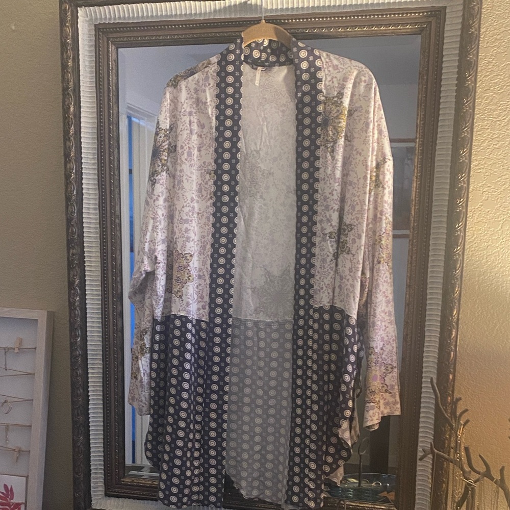 Free People Floral & Black Patterned Open Kimono Jacket